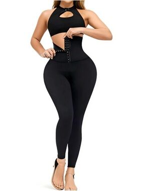 High-Waist Black Shaping Leggings with Waist Trainer